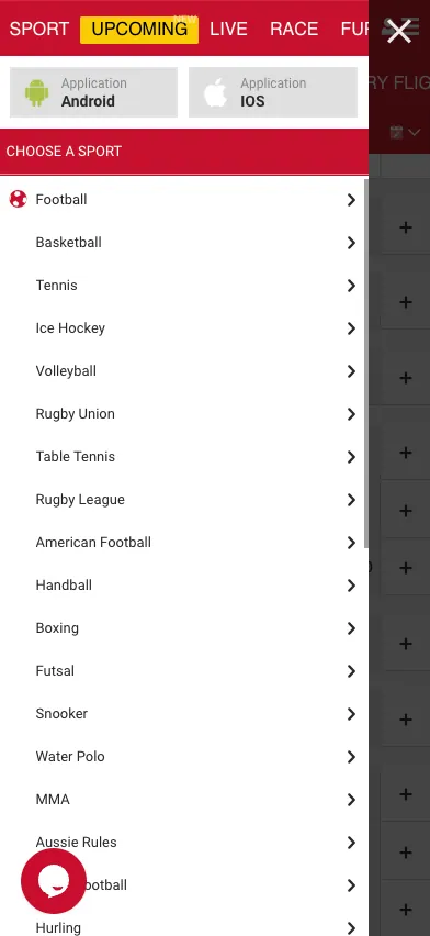 Konjo Bet mobile menu with Android and iOS app buttons