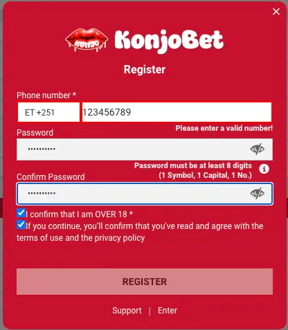 Konjo Bet registration form